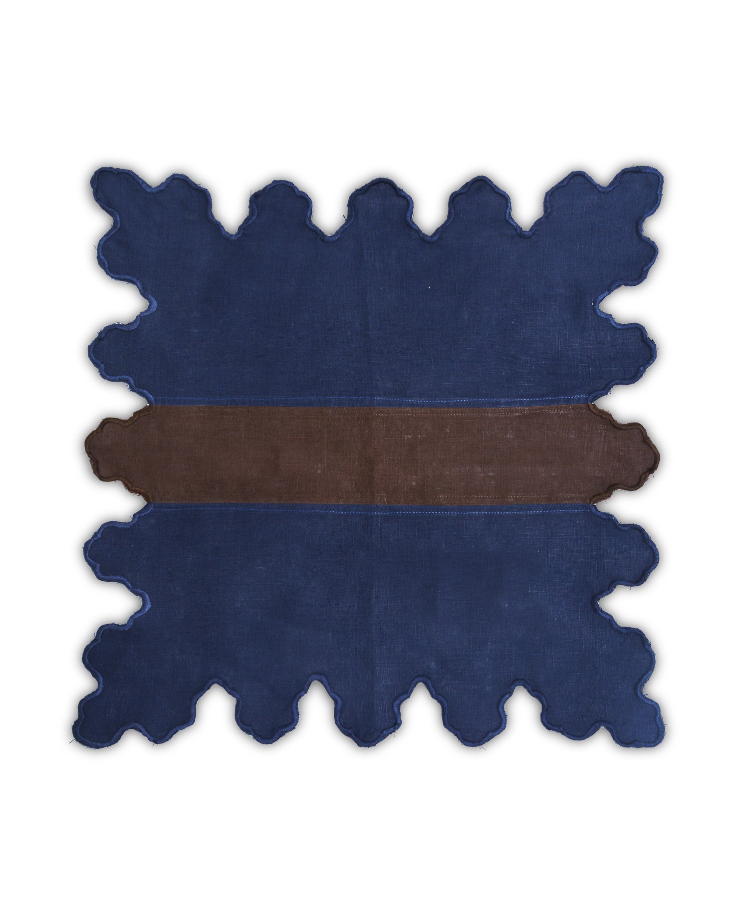BLUE AND BROWN TABLECLOTH AND INDIVIDUAL SET