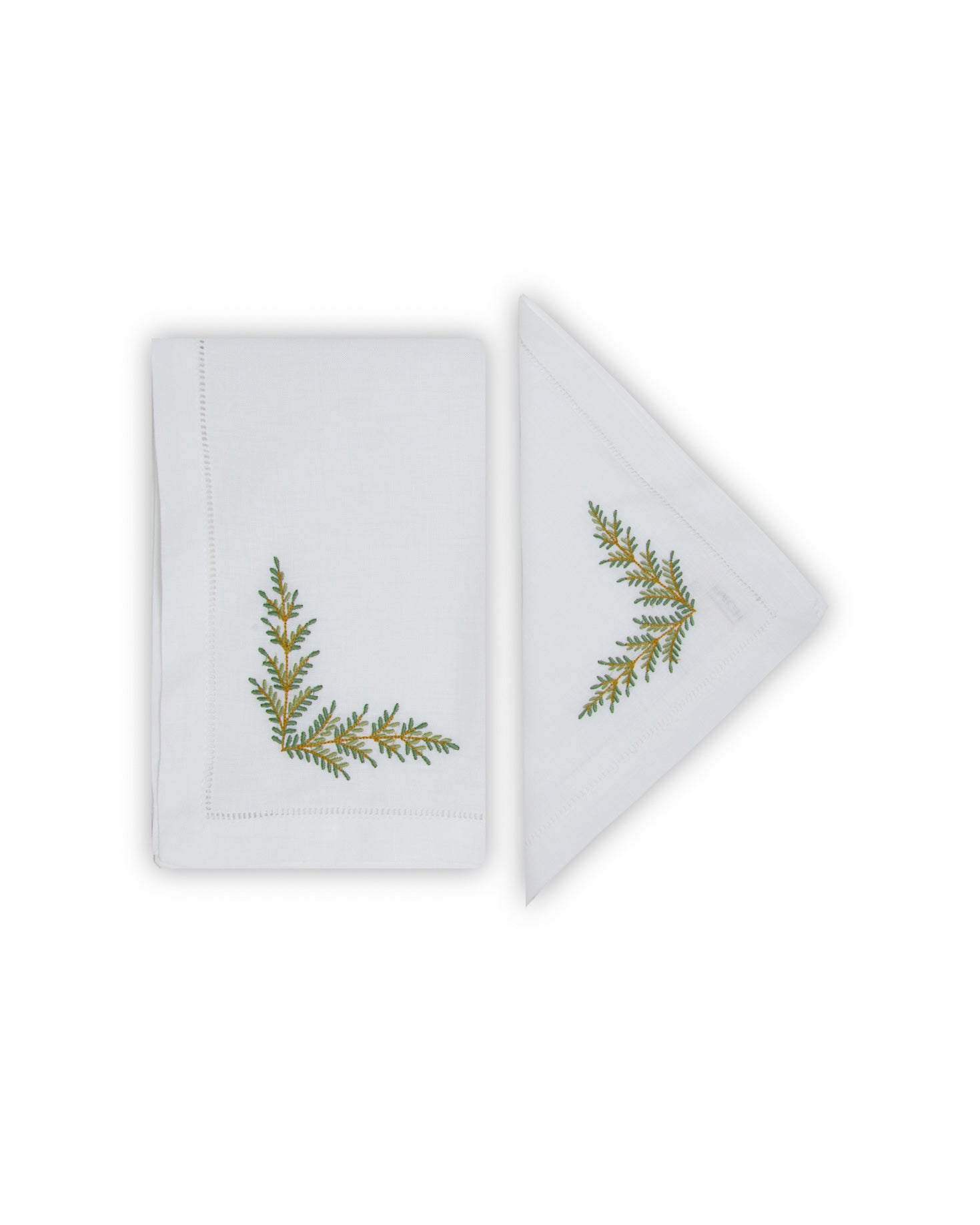 INDIVIDUAL Y SERVILLETA DE LINO CON BORDADO RAMA VERDE
