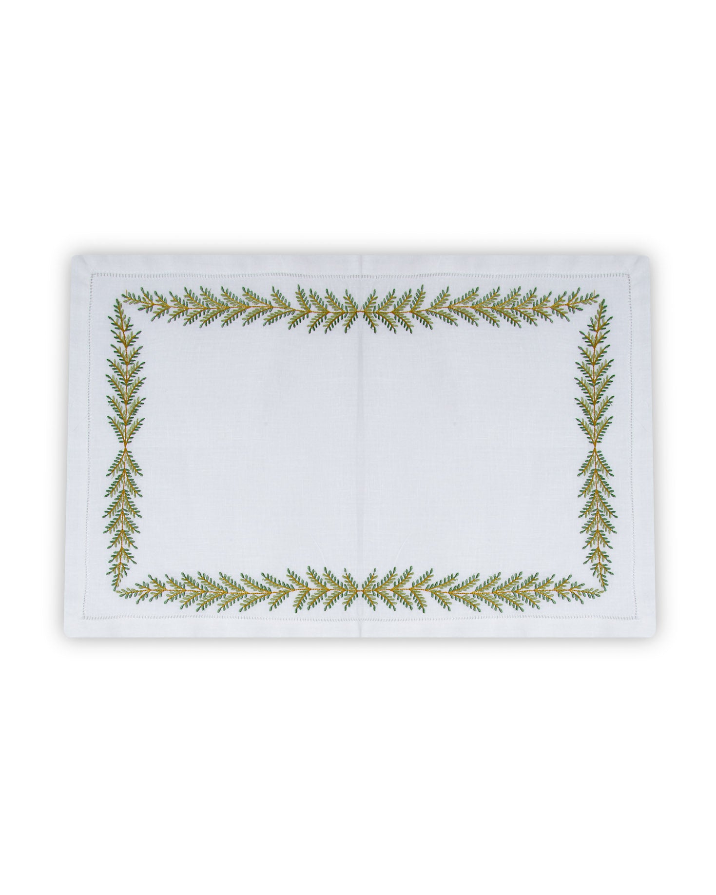 INDIVIDUAL Y SERVILLETA DE LINO CON BORDADO RAMA VERDE
