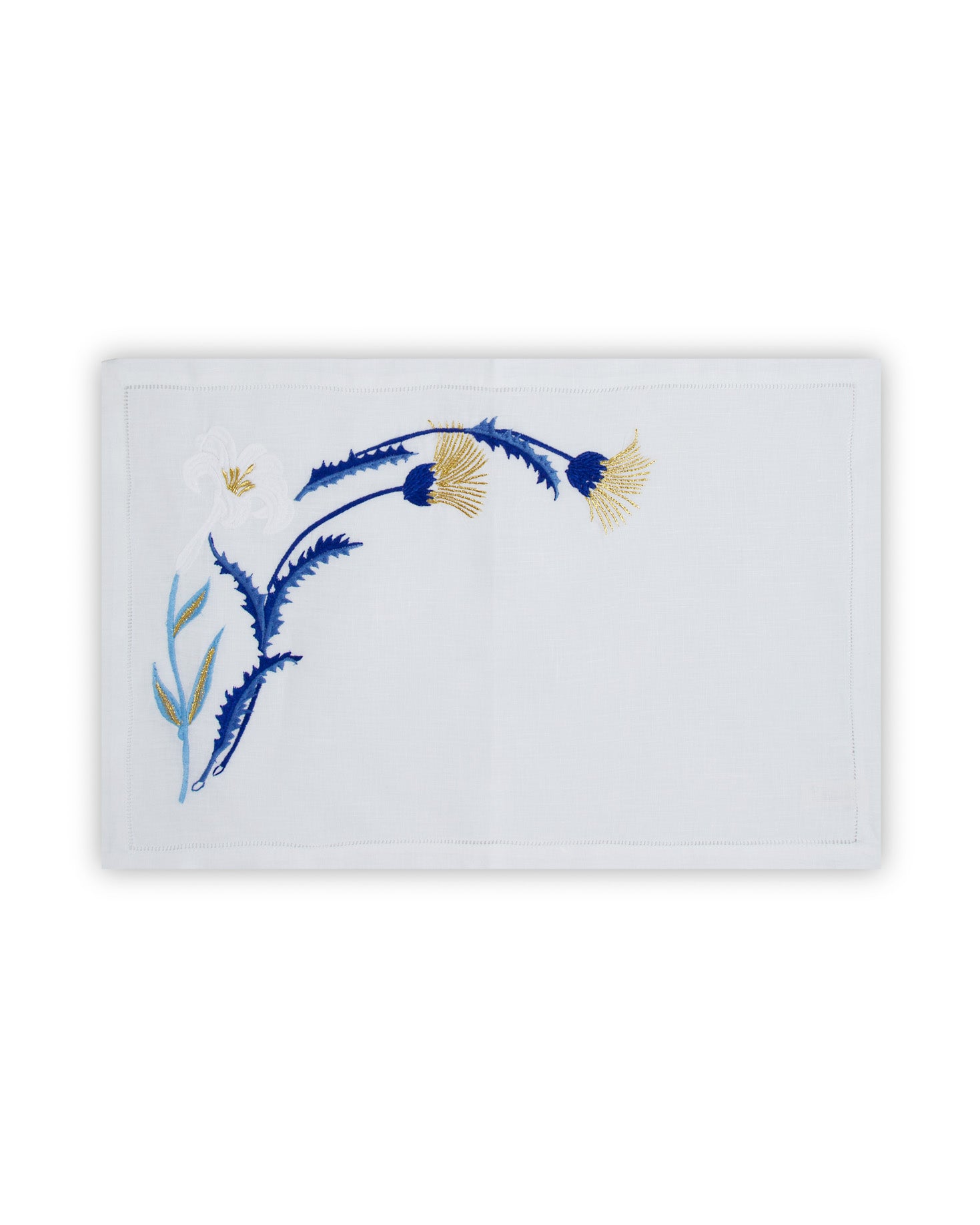 INDIVIDUAL Y SERVILLETA DE LINO CON BORDADO AZUL
