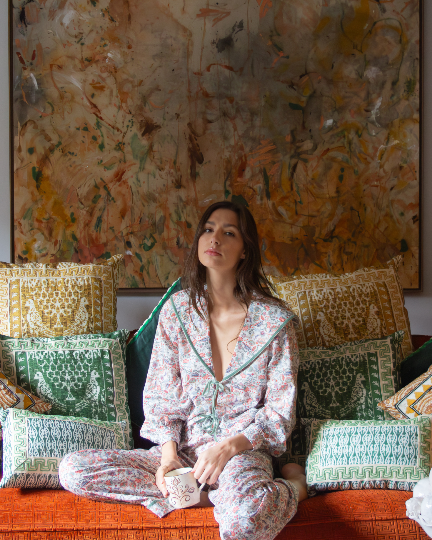 CASTLE PAJAMAS (coral and green)