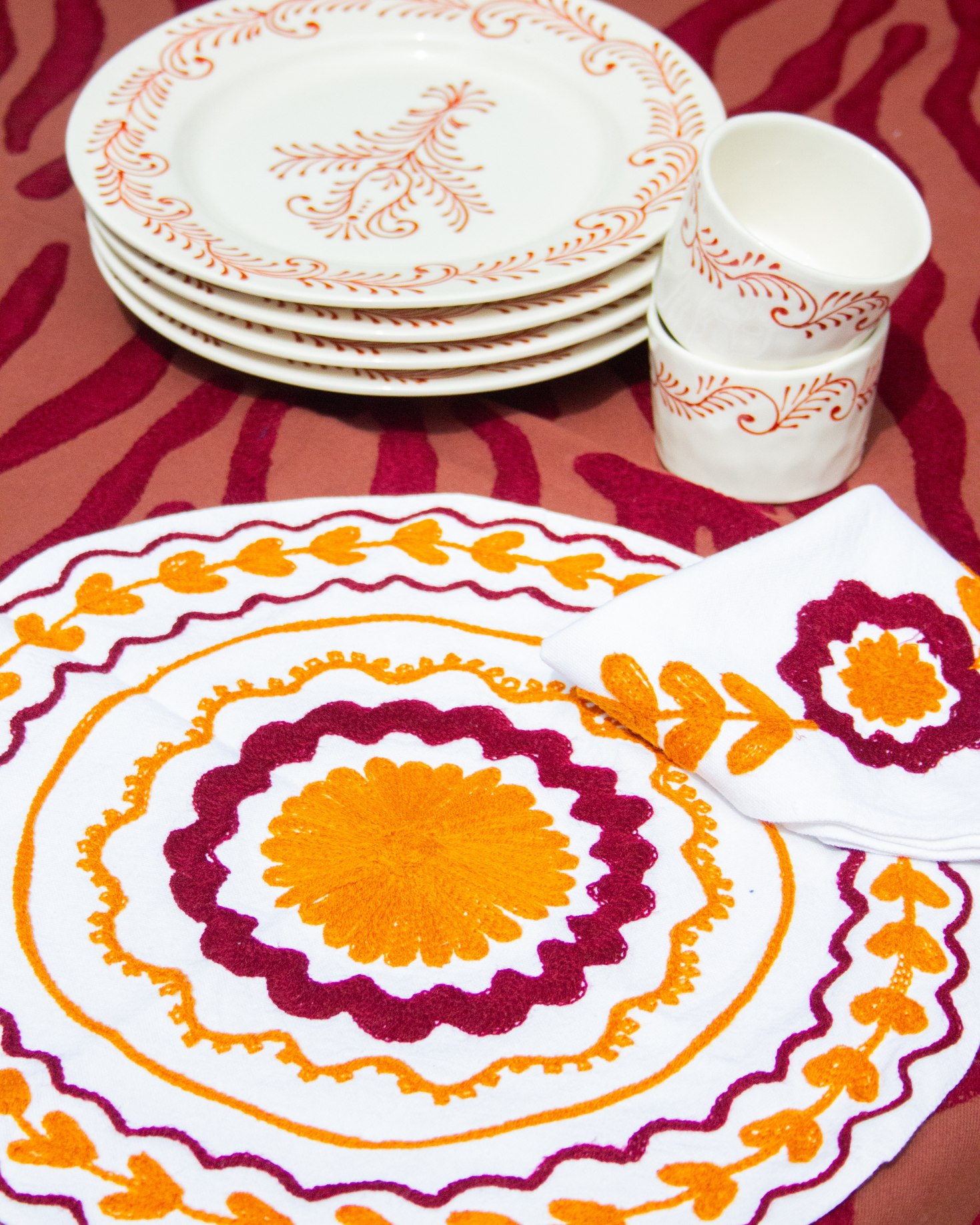 SET INDIVIDUAL Y SERVILLETA CALÉNDULA NARANJA