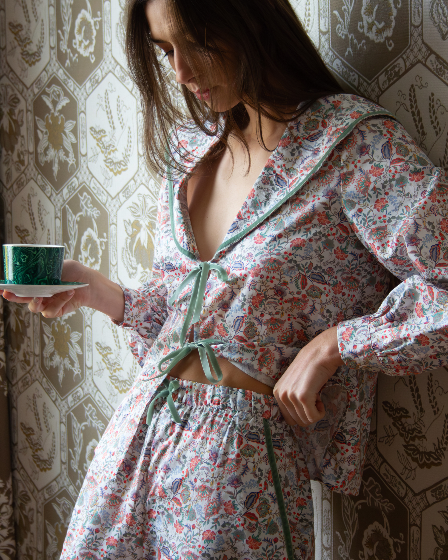 CASTLE PAJAMAS (coral and green)