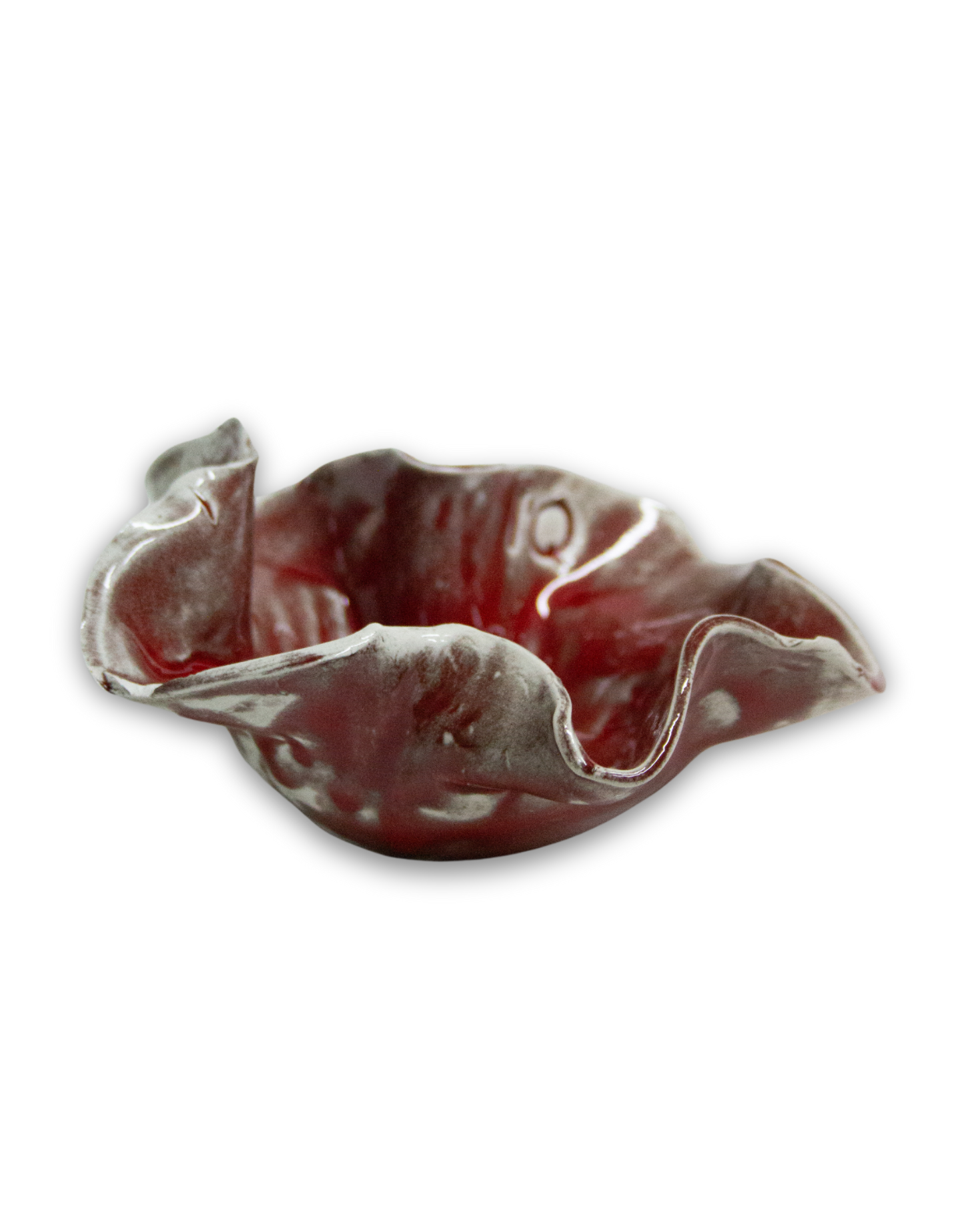 POTTERY LARGE BURGUNDY AND MUSTARD