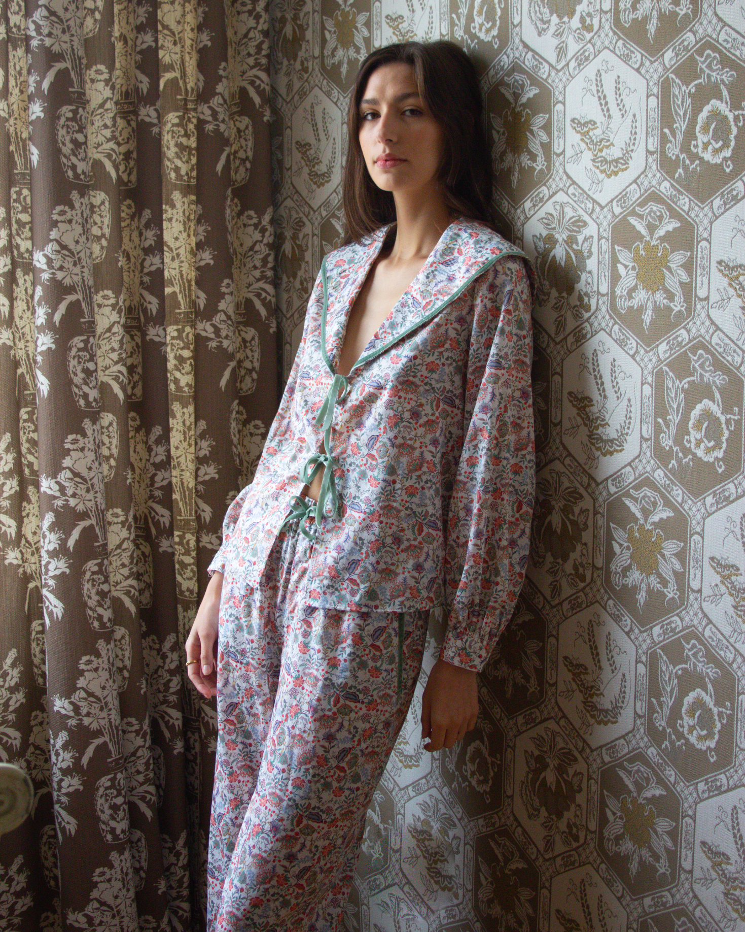 CASTLE PAJAMAS (coral and green)