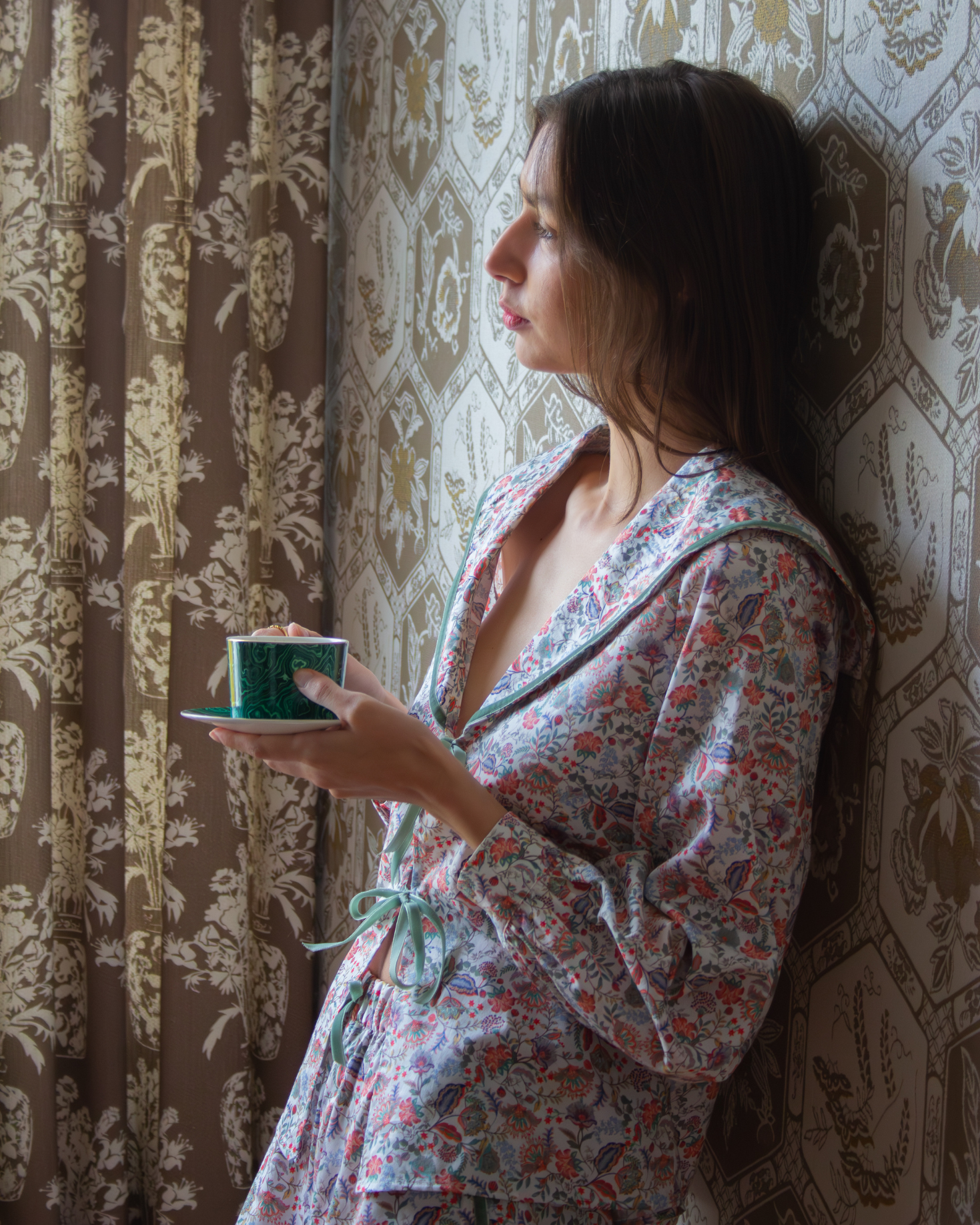 CASTLE PAJAMAS (coral and green)