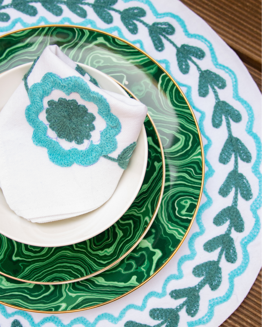 SET INDIVIDUAL Y SERVILLETA CALÉNDULA AZUL