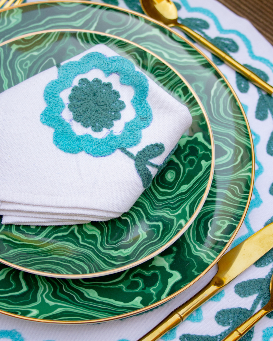 SET INDIVIDUAL Y SERVILLETA CALÉNDULA AZUL