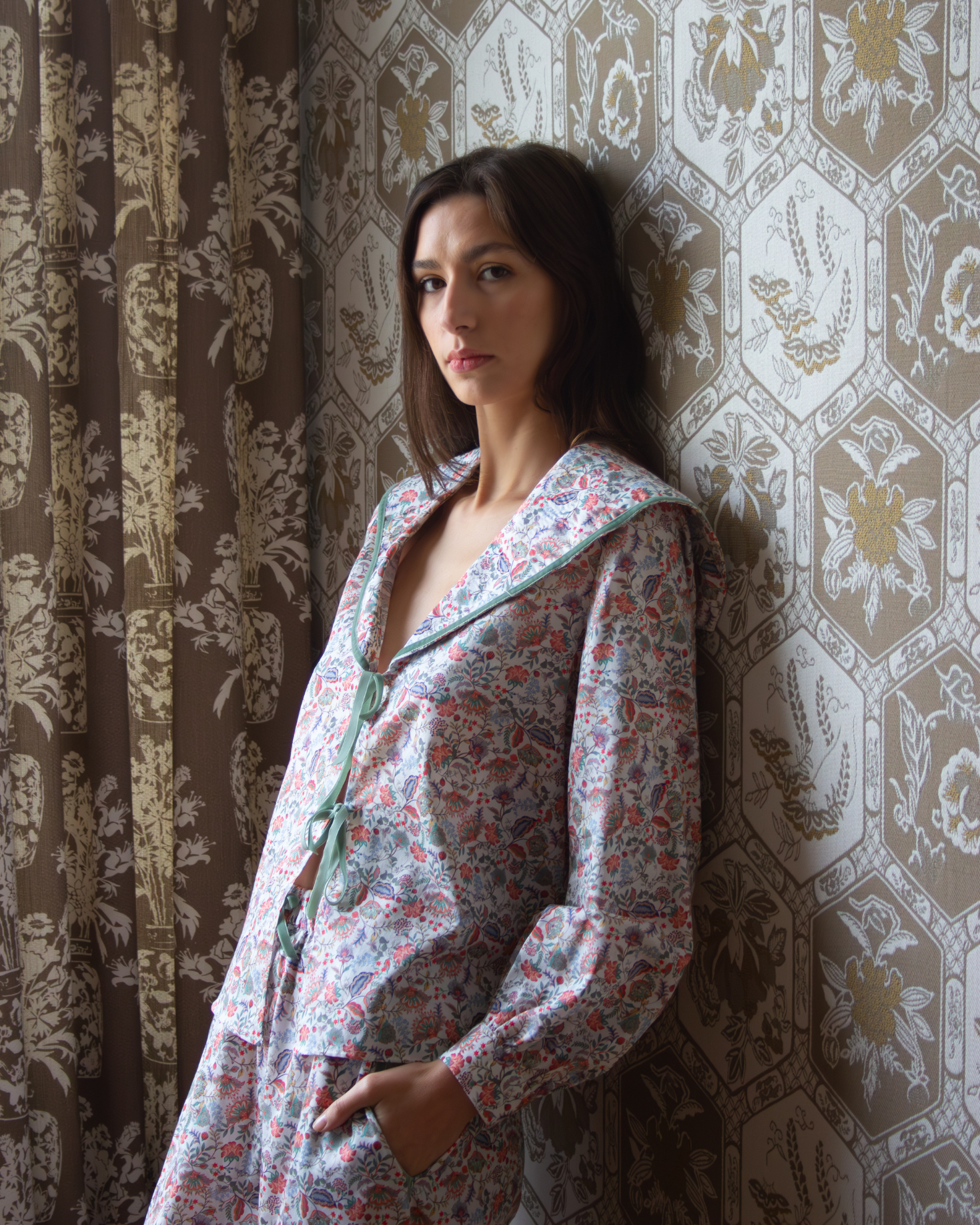 CASTLE PAJAMAS (coral and green)