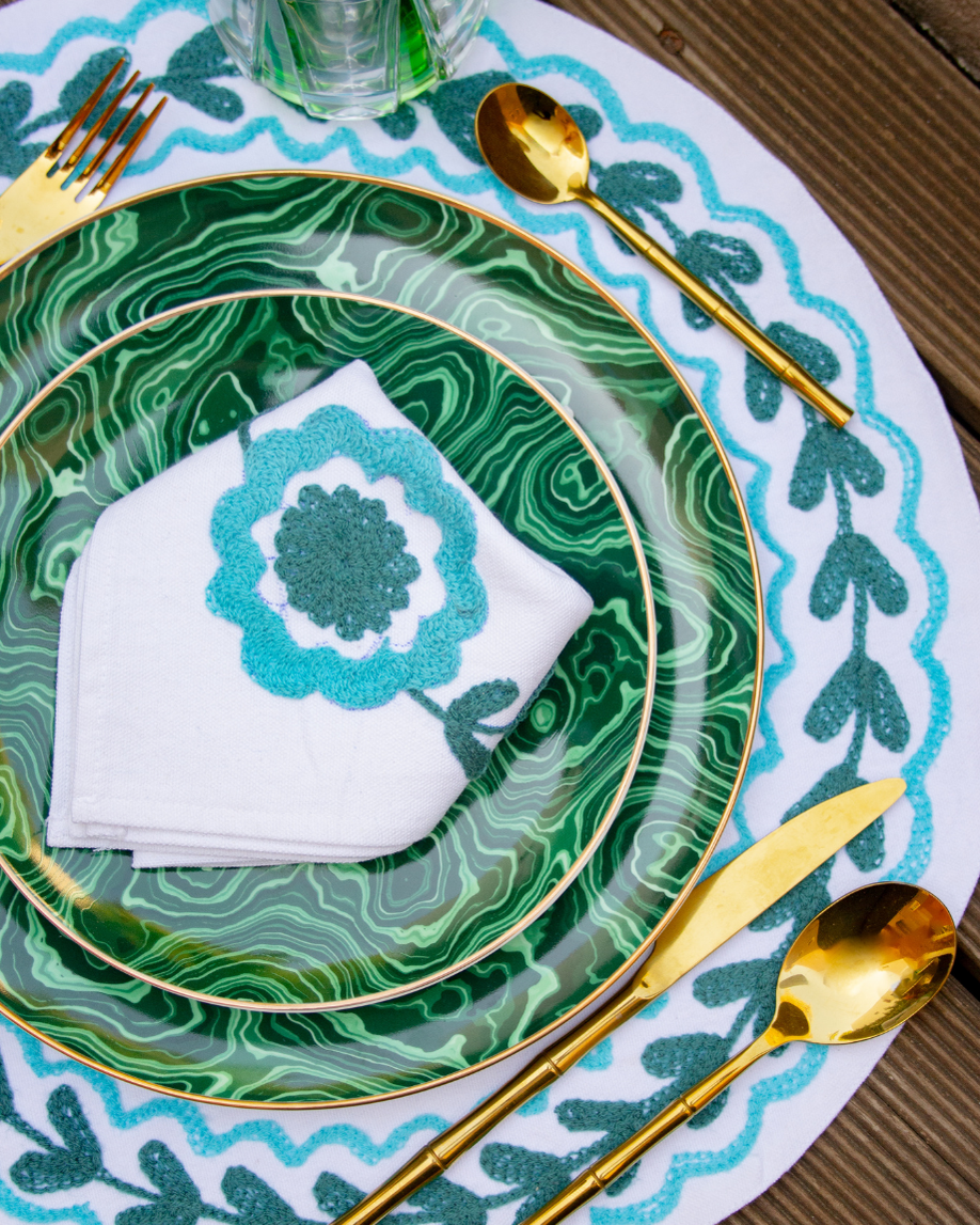 SET INDIVIDUAL Y SERVILLETA CALÉNDULA AZUL