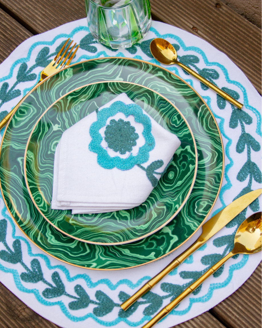 SET INDIVIDUAL Y SERVILLETA CALÉNDULA AZUL