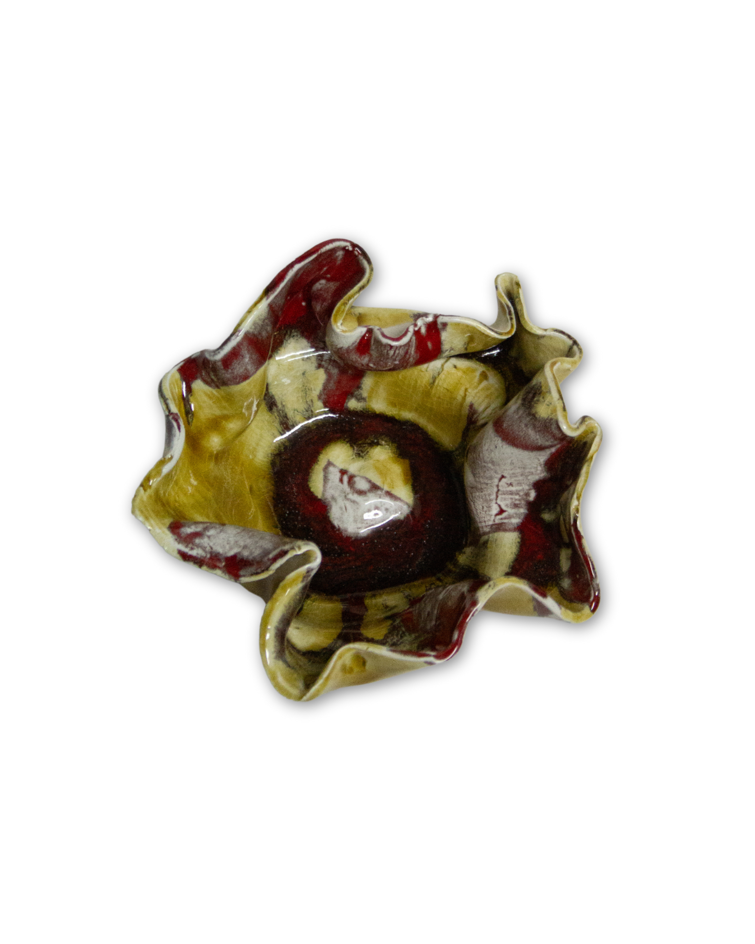 POTTERY LARGE BURGUNDY AND MUSTARD