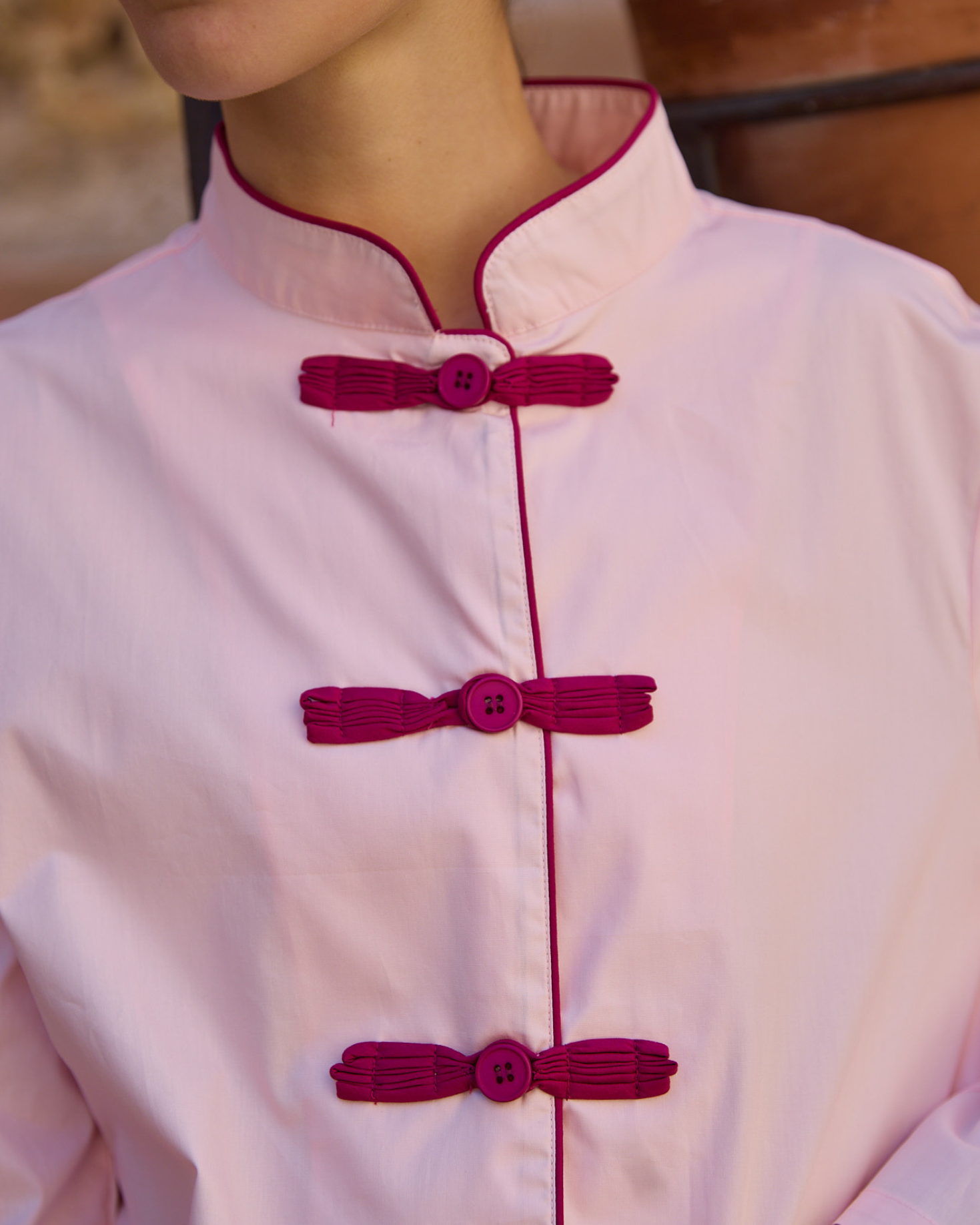 PIJAMA ROSA CON RIBETE