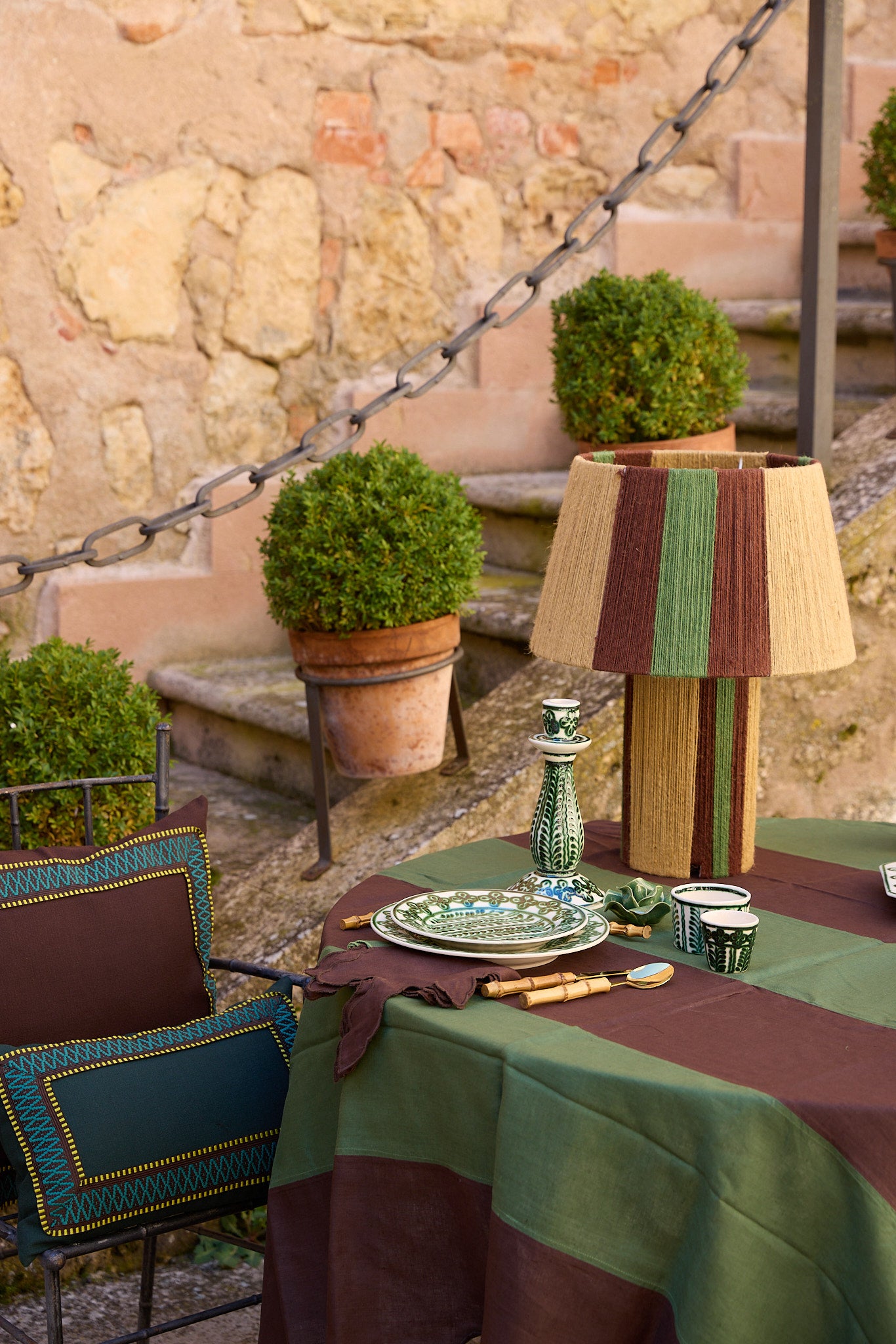 SET MANTEL E INDIVIDUALES VERDE Y MARRON