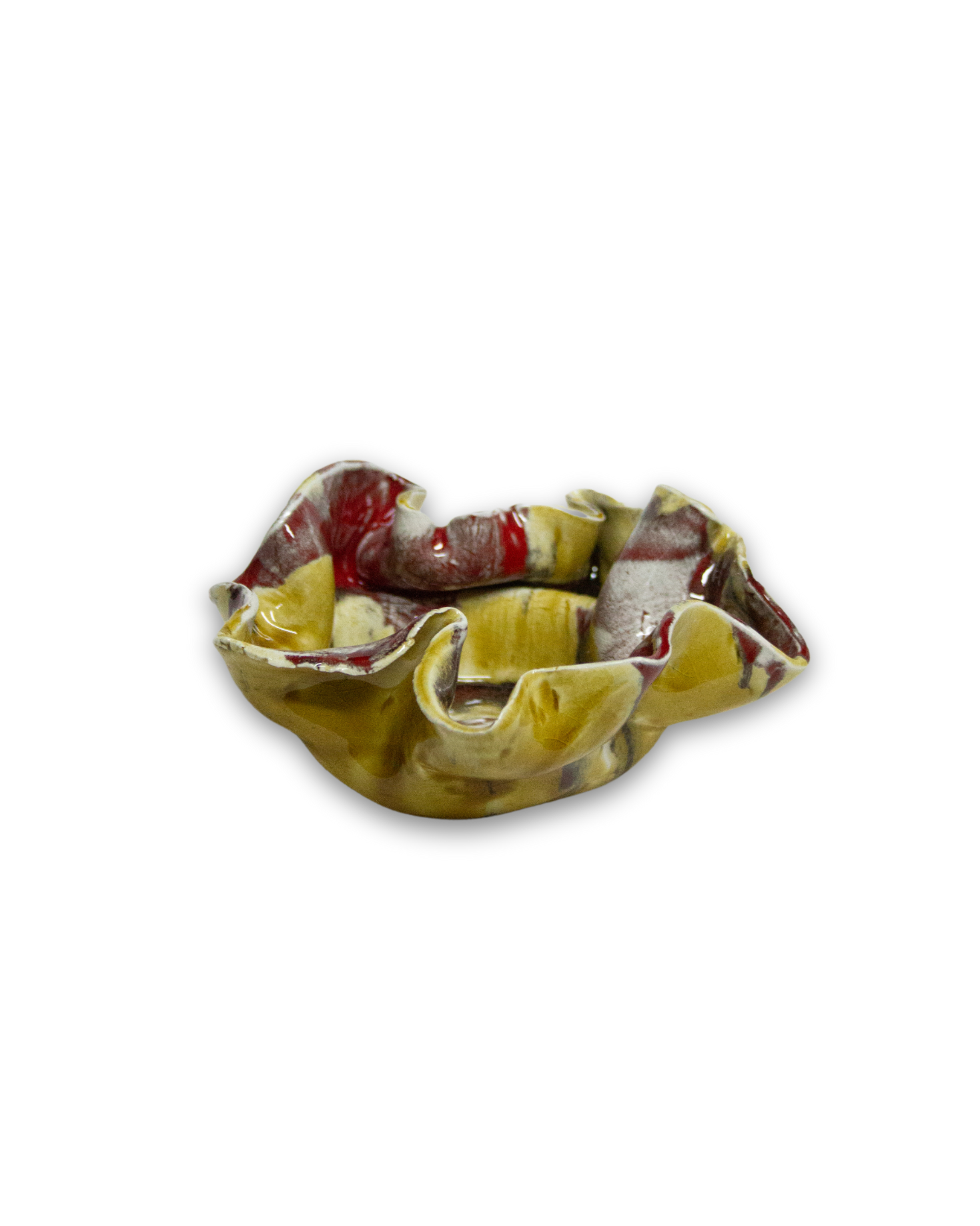 POTTERY LARGE BURGUNDY AND MUSTARD