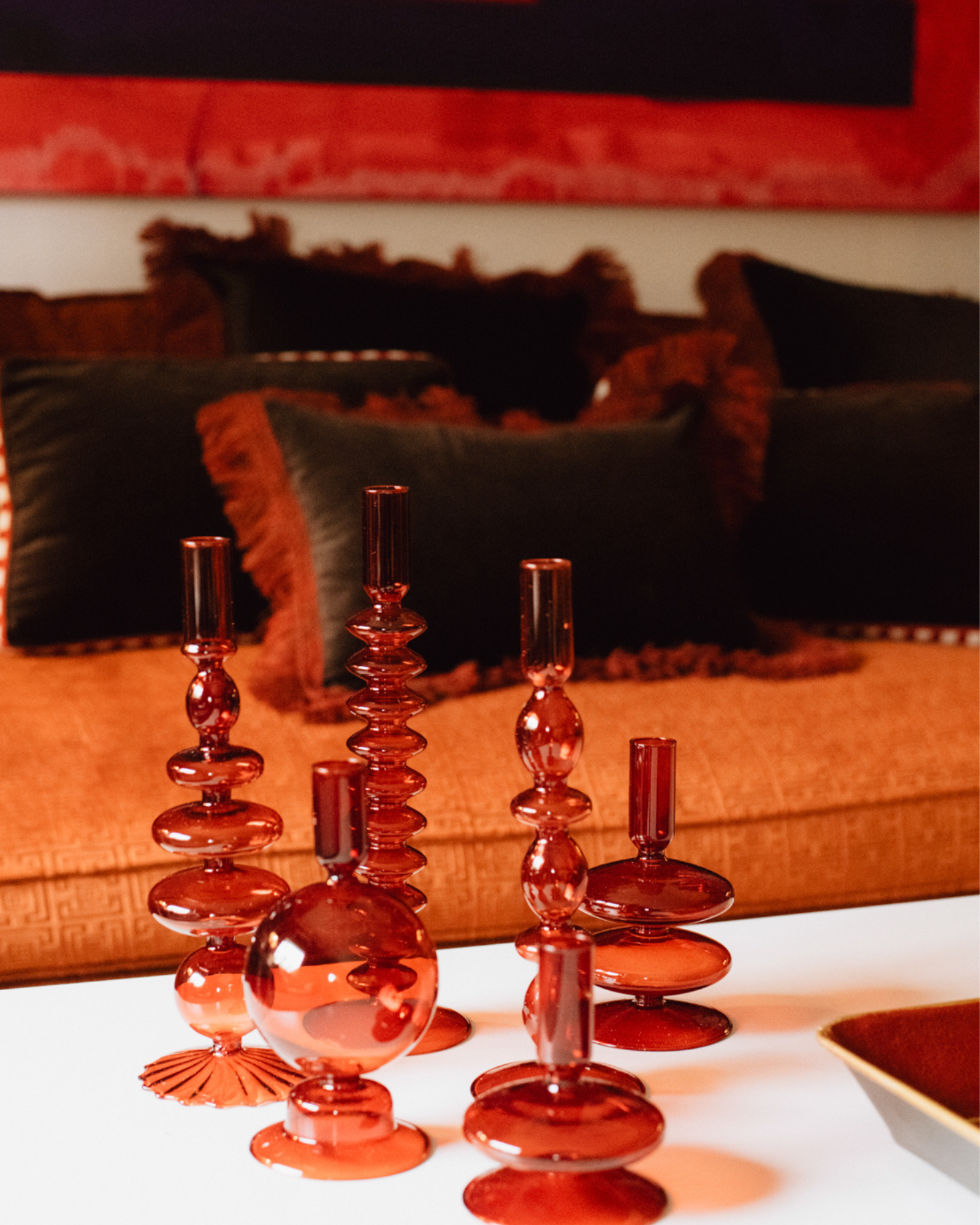 CANDELABRO VIDRIO ROJO