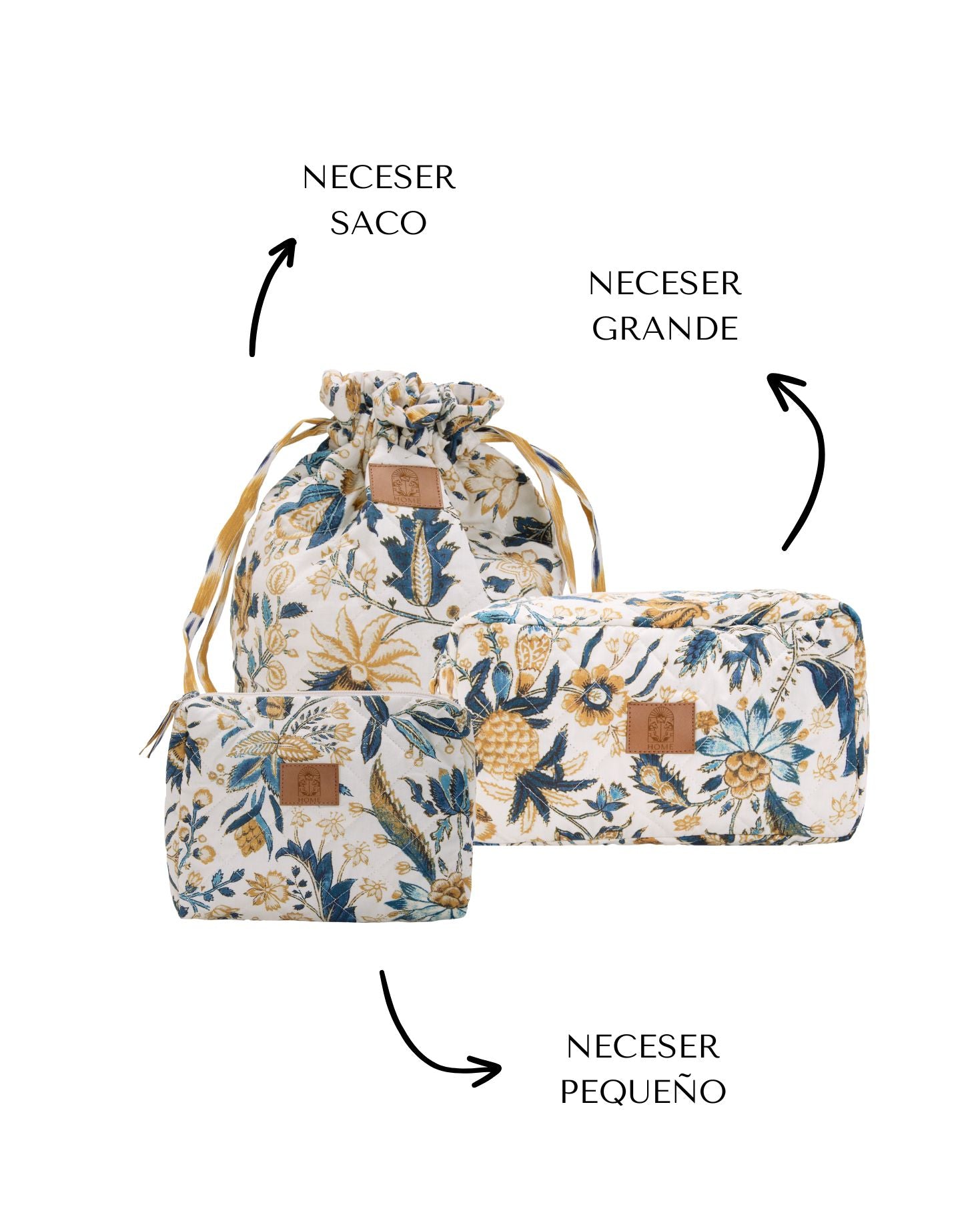 PACK 3 NECESERES FLORAL AZUL