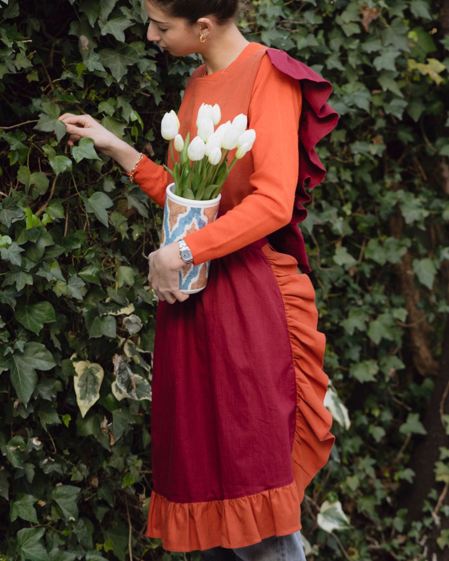 DELANTAL FALDA LINO BURDEOS