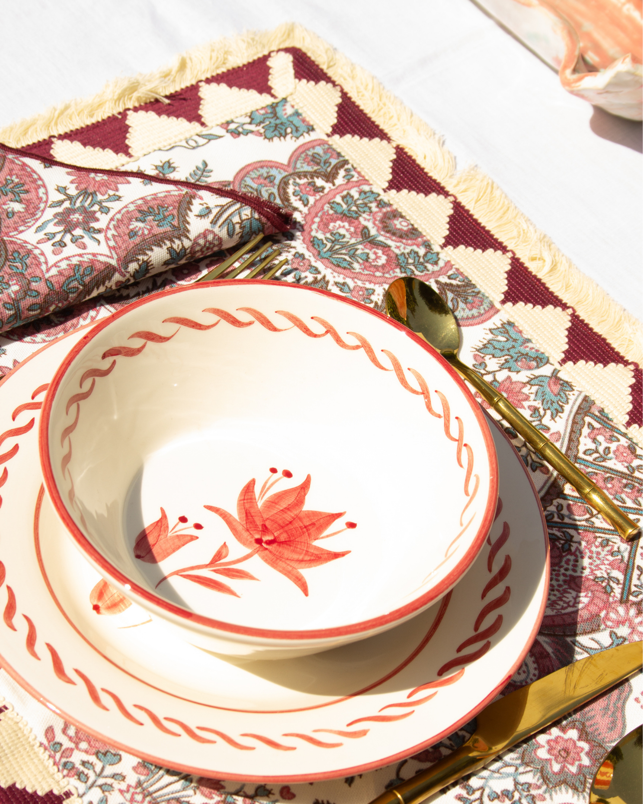 INDIVIDUAL AND BURGUNDY FLORAL NAPKINS