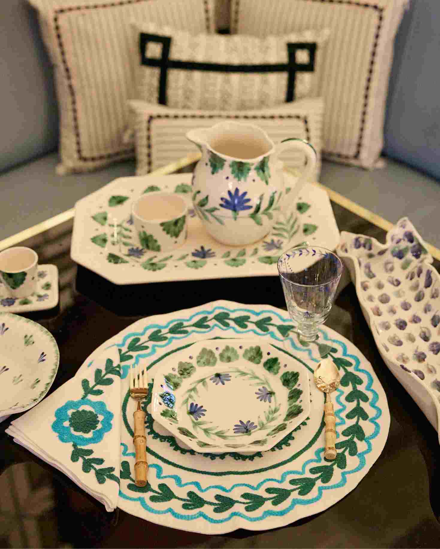 SET INDIVIDUAL Y SERVILLETA CALÉNDULA AZUL