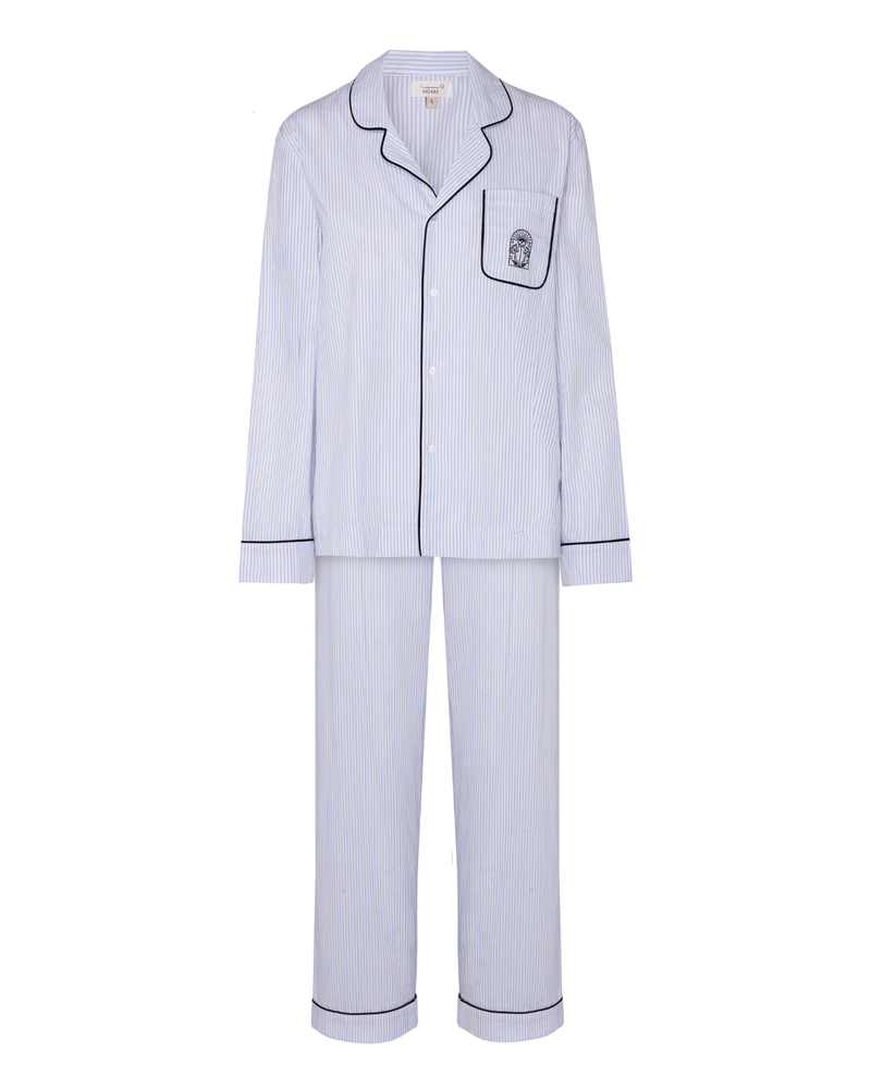 PIJAMA LOGO RAYAS (Blanco y Azul)