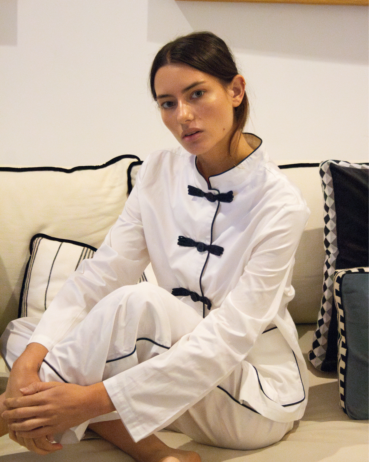 PAJAMAS WITH WHITE AND NAVY TRIM