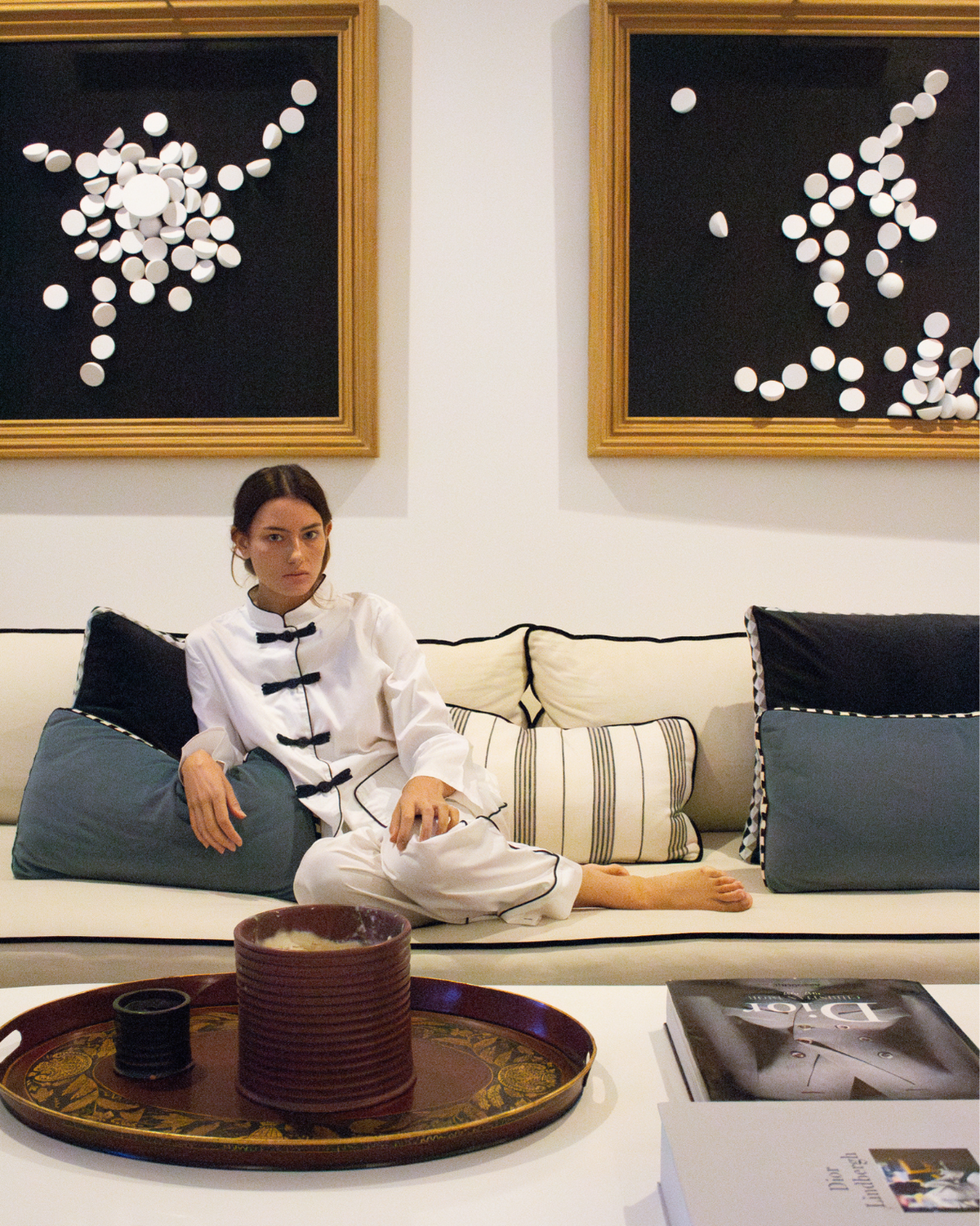 PAJAMAS WITH WHITE AND NAVY TRIM