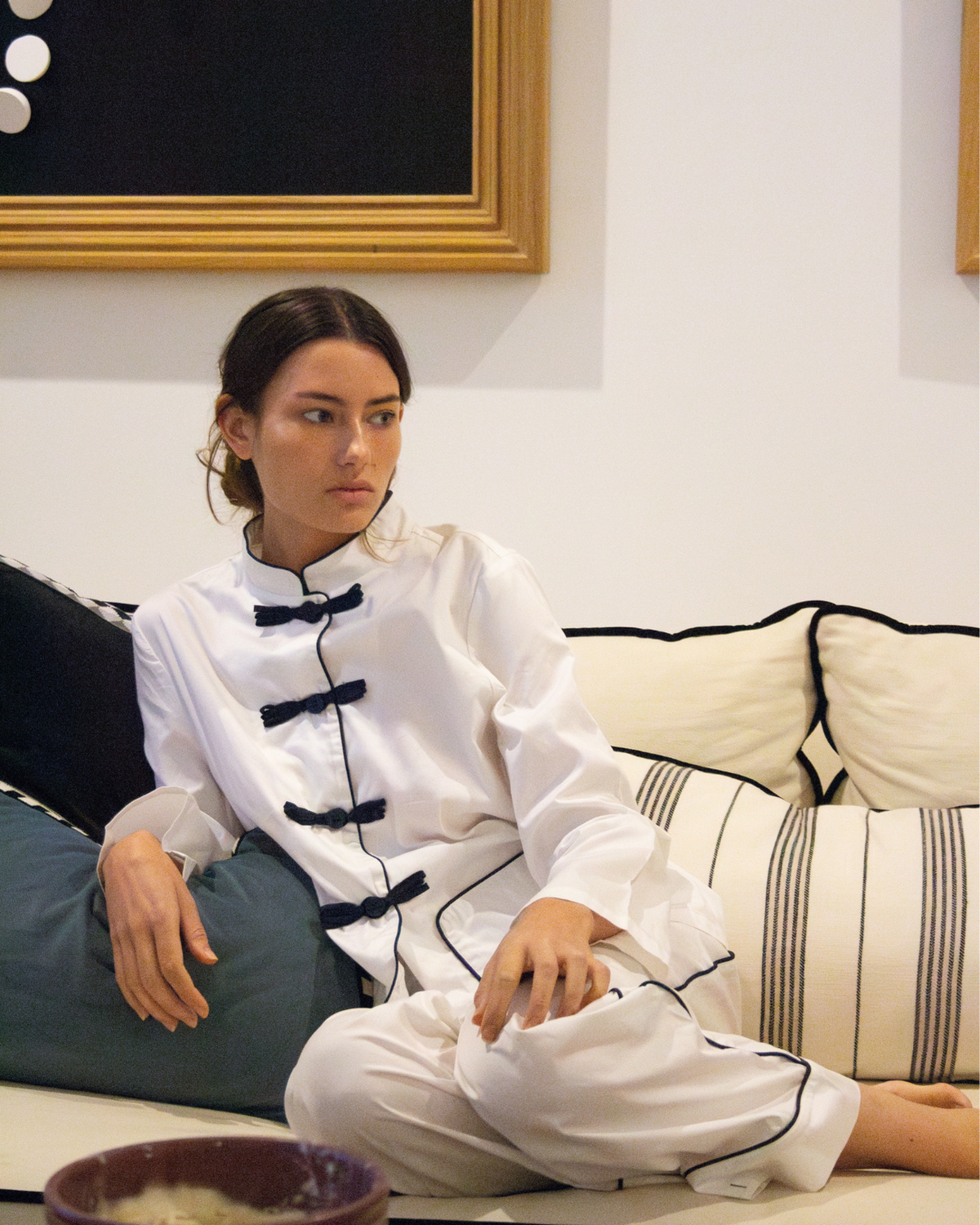 PAJAMAS WITH WHITE AND NAVY TRIM