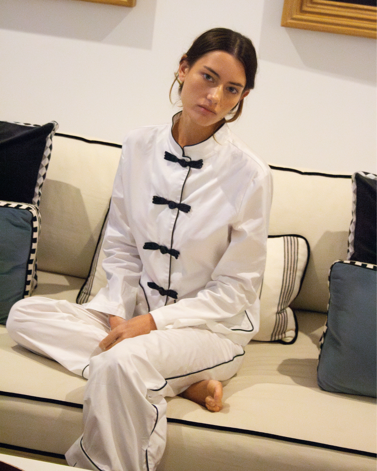 PAJAMAS WITH WHITE AND NAVY TRIM