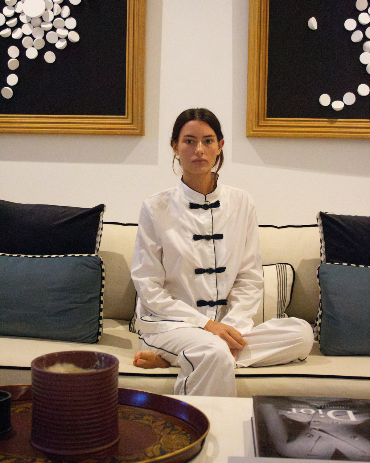 PAJAMAS WITH WHITE AND NAVY TRIM
