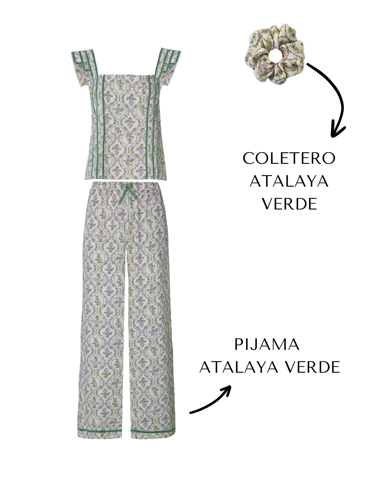 ATALAYA PAJAMA AND HAIR TIE PACK (Green)