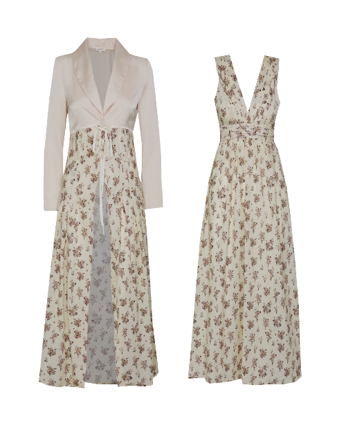 CONJUNTO CAMISÓN MERCEDES Y BATA VICTORIA (BEIGE)