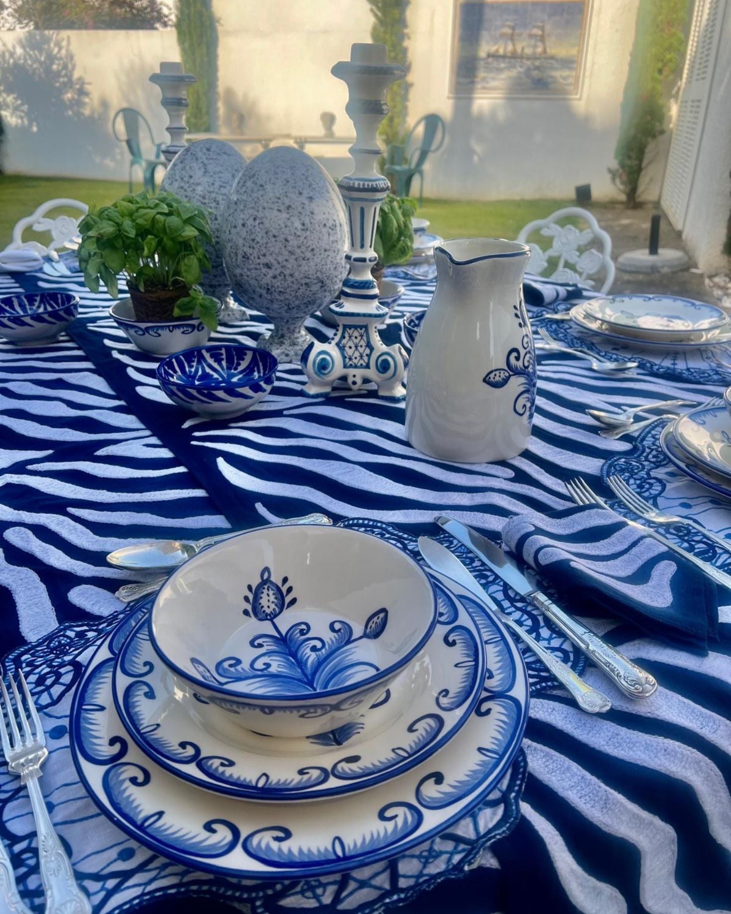 SET MANTEL Y SERVILLETAS CEBRA AZUL
