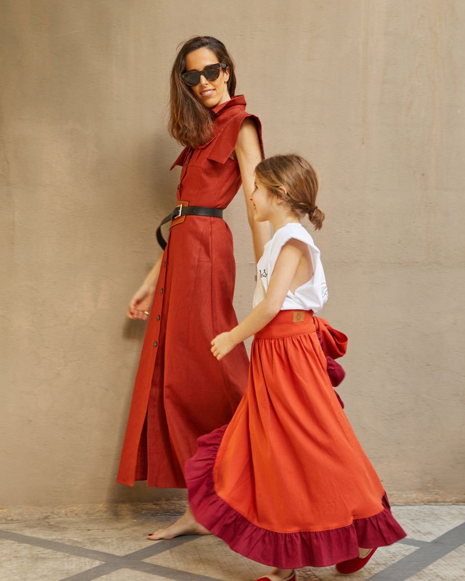 ORANGE LINEN SKIRT APRON